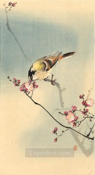 花 鳥 Painting - 梅の花に鳴き鳥 大原古邨の鳥